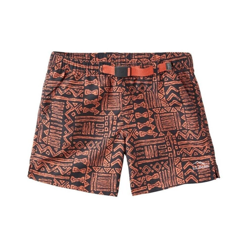 L.L. Bean Men's Black and Orange Patterned Swim Trunks